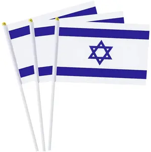 Benutzer definierte Fabrik Direkt vertrieb Polyester Israel MIni Hand gehaltene National flagge im Freien mit Kunststoffs tange Digitaldruck