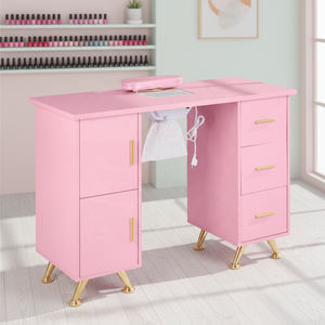 Mesa de Maquiagem Rosa com Espaçosas Gavetas e Espelho, Mesa Elegante para Armazenamento de Maquiagem no Quarto - Product Image 2