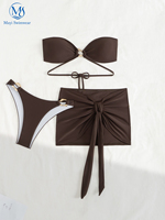 2026 Sexy strapless driedelige bikini's strandkleding effen eco-vriendelijke spandex/nylon micro bh bikini set met rok