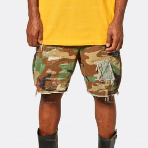 Pantaloncini Cargo Casual mimetici <span class=keywords><strong>da</strong></span> uomo di alta moda con Logo personalizzato in Denim antico stile lavorato a maglia elasticizzato a metà vita - Product Image 4