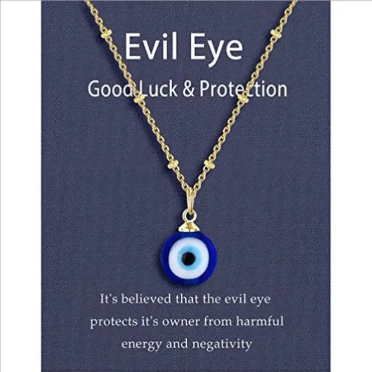 CSJA Wholesale Fashion Jewelry Turkish Blue Eyes Round Bead Lucky Protection Evil Eye Necklace Gold Plated C07