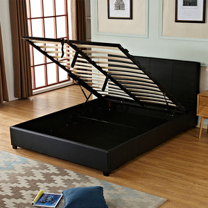 Ottoman Cheap Price Double or <strong>Single</strong> <strong>Bed</strong> Modern Style Simple Designs <strong>Black</strong> Colour Pu Leather <strong>Bed</strong> with Storage - Product Image 3