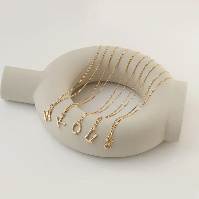 Colar vintage banhado a ouro 18k, colar feminino com pingente de letra inicial de bambu