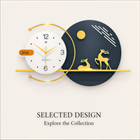 Horloge murale moderne en métal doré, design sculptural cerf, soleil et lune, décorative, pour salon, entrée, bureau, hôtel