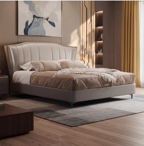 Lit ajustable confortable en cuir de vachette personnalisable avec couche supérieure, 2x2 mètres, mousse haute densité, design à bords, coque moderne et simple - Product Image 5