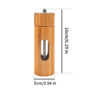 Moulin à poivre manuel en bambou avec fenêtre transparente, moulin à sel <span class=keywords><strong>de</strong></span> 6 pouces avec noyau en céramique antirouille pour un assaisonnement précis - Product Image 3