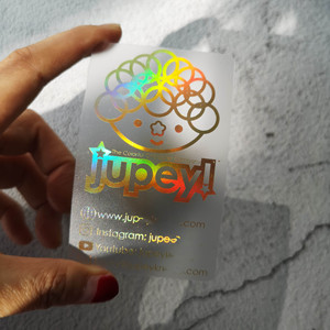 Cartes de visite transparentes en <span class=keywords><strong>PVC</strong></span> imprimées en offset CMYK avec feuille holographique arc-en-ciel brillante et estampées à chaud - Product Image 2