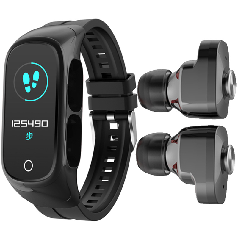 N8 Смарт-часы 2 в 1 Беспроводные TWS Bt наушники Браслет фитнес-трекер Браслет гарнитура для мужчин и женщин