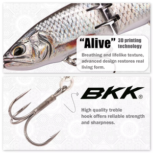 B&U JT42 190mm 48.8g Esca Galleggiante Topwater S-Glide Swimbait con Clip per Amo a Lancio Lungo, Stampa 3D Effetto Pelle Viva, per la Pesca di Spigola e Luccio - Product Image 5