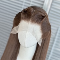 Wig lurus panjang sutra coklat muda untuk WANITA HITAM 13x6 garis rambut alami wig depan renda sintetis tahan panas