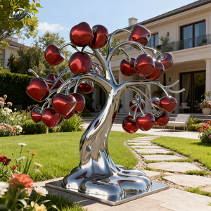 Silver-Plated Stainless Steel Cherry Tree Sculpture Polished Fruit Theme Home Decoration Irregular Shape - Product Image 2
