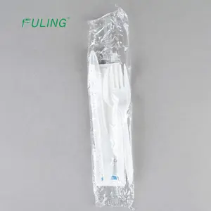 Fuling फैक्टरी मध्यम वजन के साथ डिस्पोजेबल सफेद लिपटे प्लास्टिक कटलरी सेट चाकू, कांटा, और चम्मच