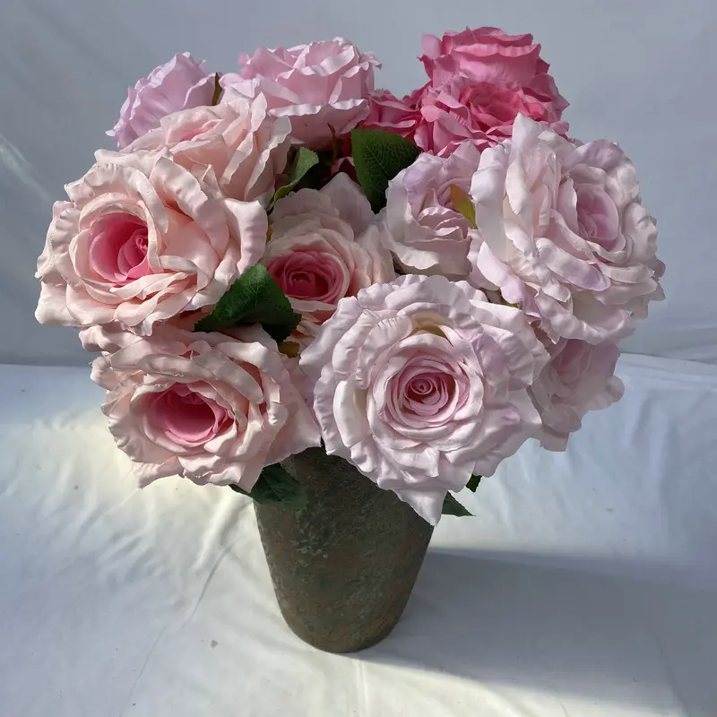 Flores de seda para decoración de salón de boda, ramos de rosas grandes de 5 cabezas, Promoción, venta al por mayor