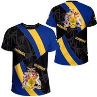 T-shirt d'été avec drapeau national de la Barbade, imprimé intégral, respirant, en polyester, décontracté, pour le sport et la gym, en polyester et élasthanne, impression personnalisée