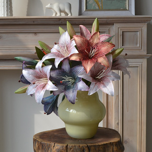 Artificial Lily <b>Flowers</b> 3D Effect <b>Silk</b> <b>Flower</b> Arrangement For Home Decor Tabletop Display - Product Image 2