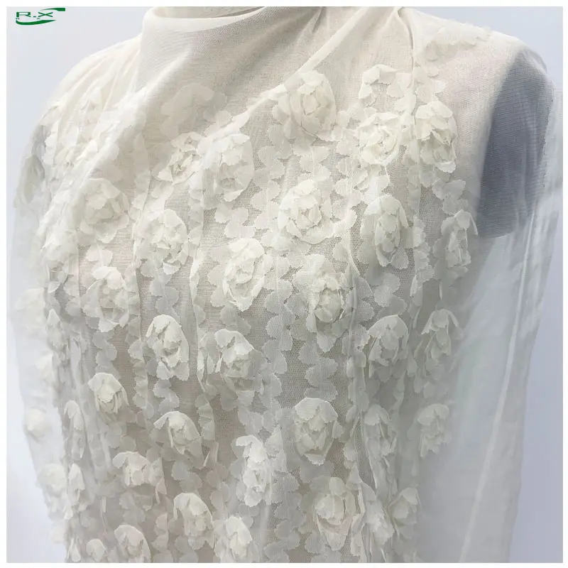 Пользовательские оптом Высокое качество Роскошный полиэстер 3d причудливая вышитая сетчатая ткань для свадебного платья