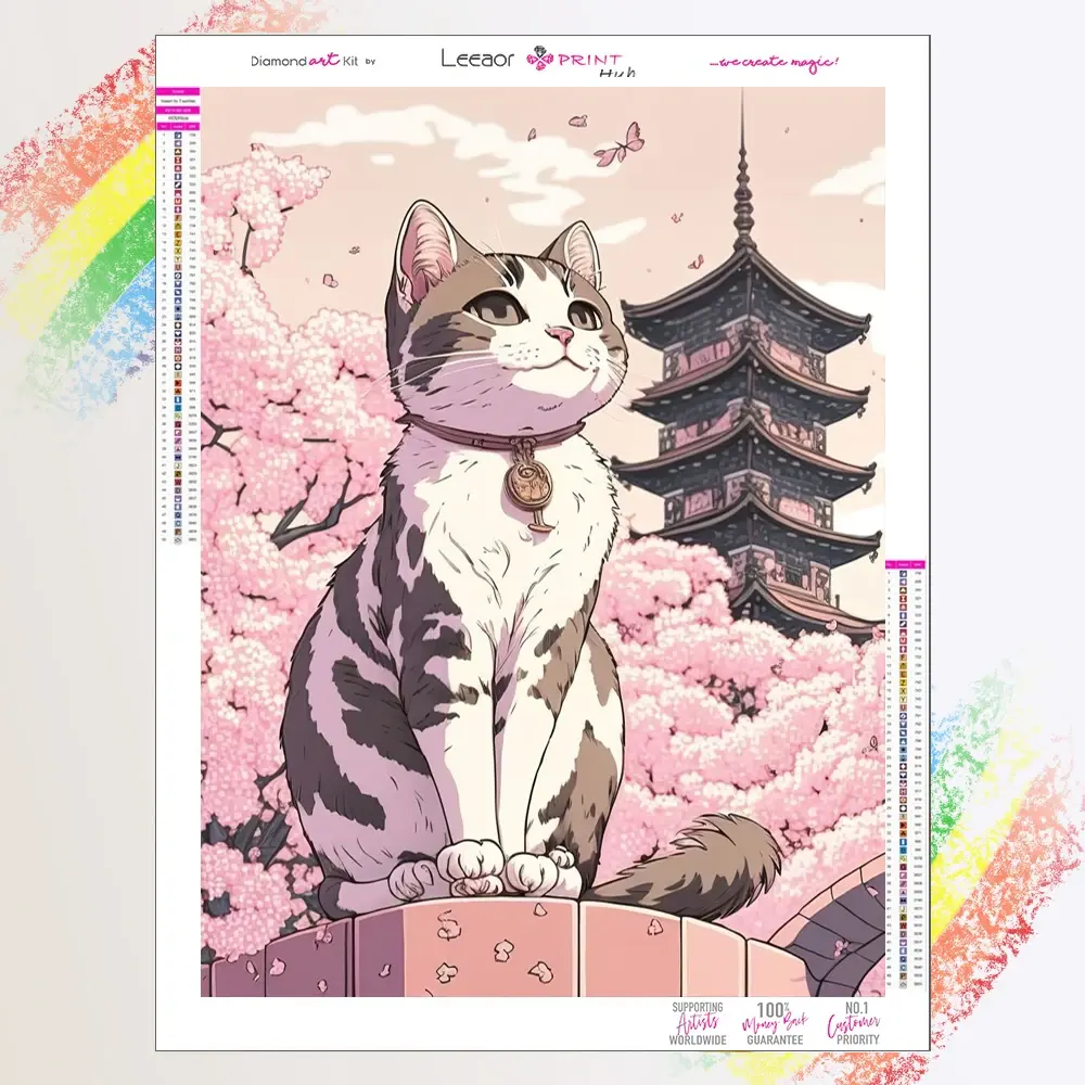 Home Decor 5D Diy Diamond Painting Cute Sakura Cat Design Full Diamond Mosaic Embroidery Cross Stitch Kits Cartoon Animal Gifts