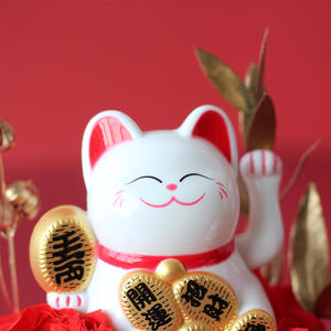 Poupée chat porte-bonheur en céramique cadeau saint valentin avec affichage dôme en verre <span class=keywords><strong>rose</strong></span> préservé pour la décoration de bureau à la maison anniversaire de mariage - Product Image 4