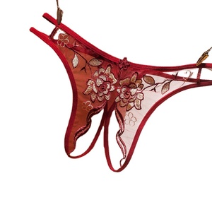 Culotte <span class=keywords><strong>de</strong></span> bikini taille basse en dentelle brodée à l'entrejambe ouvert pour jeunes femmes avec <span class=keywords><strong>gaze</strong></span> en maille Sous-vêtements sexy pour jeunes filles - Product Image 1