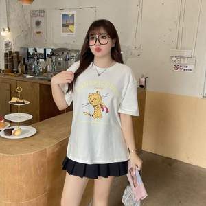 T-shirt pour femme grande taille Happy Hut, coupe ample, manches courtes, col rond, coton brossé, imprimé dessin animé, style automne, couche de base - Product Image 2