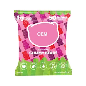 OEM grosir tas Gummies Formula kustom dengan kantung Gummy rendah gula kalori Permen beruang Gummy