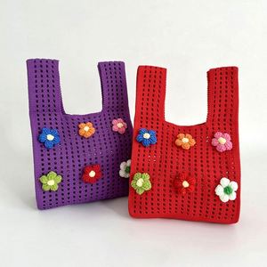 Beach Handbag Ladies Flower Pattern Trend Hand Knit Net Shoulder Bags for Women Knitted Bag - Product Image 4
