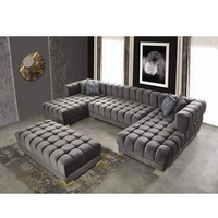 Pinzhi Home Design américain moderne Tissu de velours vert Salon Canapé sectionnel de luxe en forme de U Chaise longue rembourrée