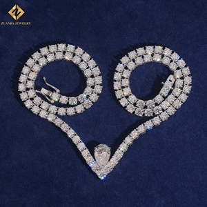 New Design V Shape 4mm Tennnis Necklace <b>Iced</b> Out S925 Silver VVS1 Moissanite Tennis <b>Chain</b> Necklace For Women - Product Image 2