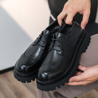 Mocassins à lacets pour hommes, à semelle épaisse de 4 cm, rehaussant la taille, motif brogue, bout rond, durables, de bonne qualité, chaussures habillées robustes