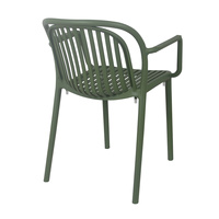 Fauteuil en plastique PP monobloc vert, dossier incurvé à lattes verticales, empilable, pour salle à manger, café en plein air, terrasse, restaurant
