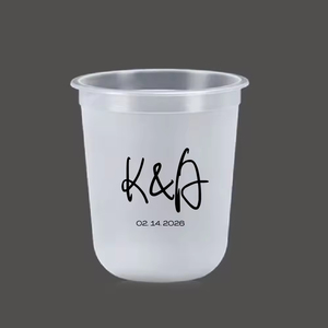 แก้วพลาสติกรูปตัวยูพิมพ์โลโก้ได้ สำหรับงานแต่งงาน ขนาด 12oz 16oz 24oz แก้วใสแบบฝ้า แก้ว PP แข็งแบบใช้แล้วทิ้ง สำหรับสมูทตี้ ชานมไข่มุก - Product Image 1