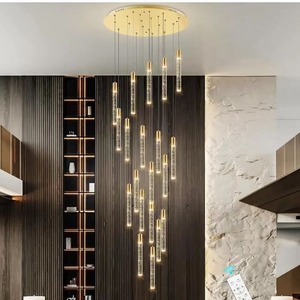Moderno lujo vestíbulo escalera colgante tubo de cristal colgante luz Oro Grande largo candelabro personalizado para Villa - Product Image 2