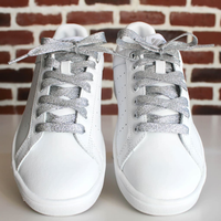 Lacets de chaussures personnalisés en or et argent, plats, ronds, brillants, métalliques, scintillants, pour baskets en toile, chaussures de sport et de danse