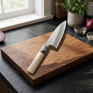 Cuchillo de chef japonés Apex Blades International, hoja de acero inoxidable, mango de madera, forjado a mano, acabado satinado, para diestros, 6-7.9 pulgadas - Product Image 3