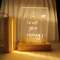 Lampe de nuit LED 3D DIY avec panneau acrylique transparent effaçable, support en bois et base de lampe, blanc chaud, rechargeable par USB et à intensité variable
