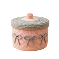Boîte de rangement cosmétique créative en corde de coton tressée à la main, style moderne et minimaliste, avec couvercle anti-poussière, pour chambre à coucher et rangement pour enfants
