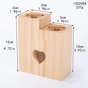 Conjunto de suporte de vela de madeira, 2 formatos de coração decorativos