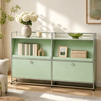 Buffet Modulaire Vert Menthe en Métal, Meuble Console à Deux Portes, Cadre Chromé, Rangement pour Salon et Entrée, Acier, Taille et Couleur Personnalisables