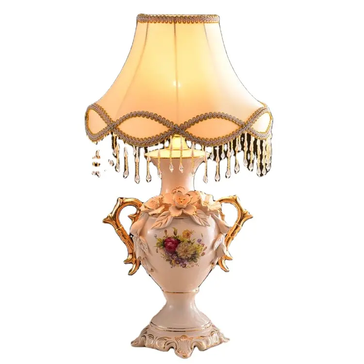 Nordic Style Bedroom Decoration Lights Flower Relief Porcelain Vase Lamps Dimmable Lampada Da Tavolo Royal Luxury Table Lamp