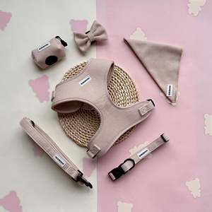 Altı Set Pet malzemeleri aksesuarları toptan lüks özel Logo küçük kişiselleştirilmiş hiçbir çekme tüvit köpek koşum tasma yaka seti - Product Image 1