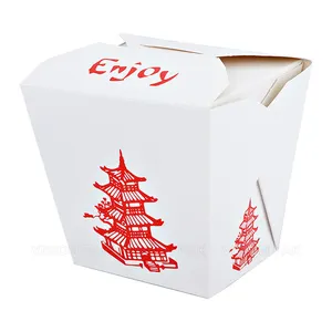 Emballage en carton blanc jetable imprimé personnalisé pour les aliments à emporter riz à emporter boîte en papier d'emballage de nouilles chinoises avec poignée