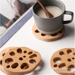 Beech <b>Wood</b> Lotus Root <b>Slice</b> Coaster Heat Insulating Modern Simple Design For Tea Coffee Mug - Product Image 1
