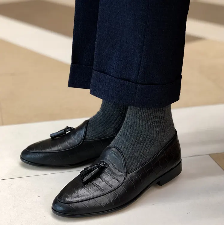 Hand Made Official Originals Design Black Purple Tassel Genuine Crocodile Leather Mens Casual Loafers For Men Shoes