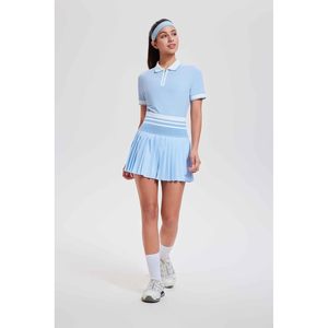 Conjunto de falda de tenis para mujer, manga corta, con cremallera, cintura alta, deportivo, transpirable, conjunto de dos piezas, primavera verano - Product Image 5