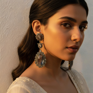 Pendientes Colgantes Vintage con Gemas Plateadas de Art Palace para Mujer, de la India, Joyería de Moda - Product Image 3