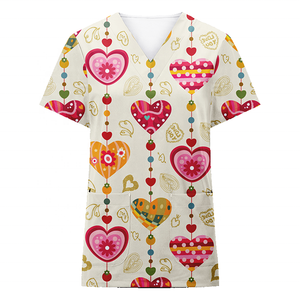 최고 판매 사용자 정의 디지털 인쇄 v 목 짧은 소매 섹시한 스크럽 유니폼 의료 스크럽 유니폼 - Product Image 5