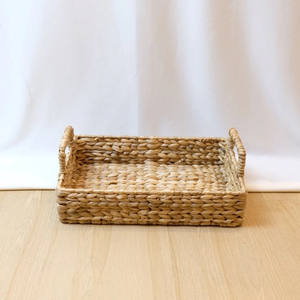 Tissage naturel jacinthe d'eau osier plateaux de service ensemble de 6 plateaux avec poignées intégrées organisateur de stockage ouvert panier de service - Product Image 6