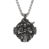 Collier Pendentif Guerrier Viking en Acier Inoxydable pour Hommes, Bijoux Historiques Mythologie Nordique, Prêt à Expédier