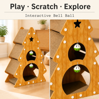 Lit-grattoir pour chat en carton ondulé sur le thème de Noël, idéal pour jouer, se reposer et grimper en intérieur lors des fêtes