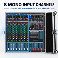 Table de mixage amplifiée 8 canaux EP-8ant 600W avec amplificateur de puissance 600W x2, étui de transport, égaliseur 6 bandes, 24 DSP, USB, Bluetooth, alimentation fantôme 48V pour scène live et église